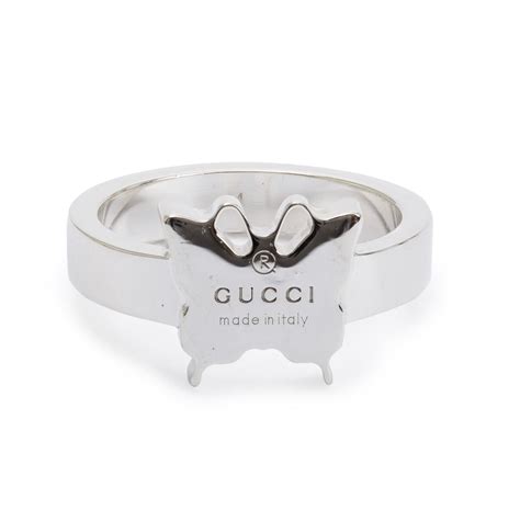 gucci sterling silver trademark butterfly thin ring|paved silver gucci nail ring.